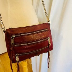 Rebecca Minkoff Burgundy Leather Crossbody Bag in style Mini 5 Zip